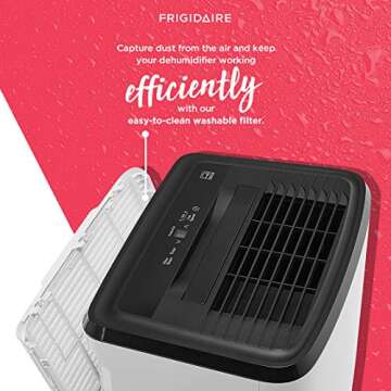 Frigidaire FFAD2233W1 Dehumidifier, Low Humidity 22 Pint Capacity with a Easy-to-Clean Washable Filter and Custom Humidity Control for maximized comfort, in White