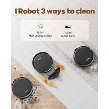 Pureatic V3 2 in 1 Robot Vacuum and Mop with 5000Pa Suction Power, Works with 2.4GWifi/ Alexa/App/, Self-Charging Vacuum Cleaner, Tangle-Free, Ideal for Pet Hair,Carpet and Hard Floor