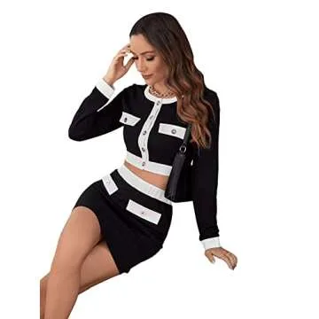Trendy Women's 2 Piece Outfit - Crop Jacket & Mini Skirt
