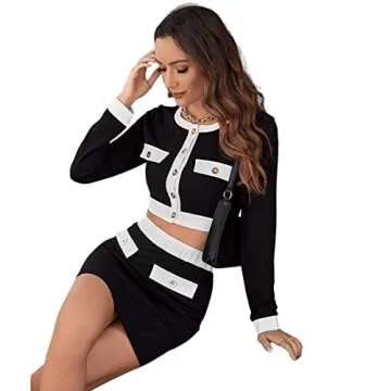 Trendy Women's 2 Piece Outfit - Crop Jacket & Mini Skirt