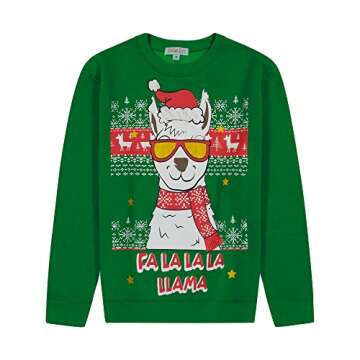 Holiday Hype Men's Festive Ugly Christmas Holiday Party Pull Over Sweatshirt, Fa La La Llama, X-Large