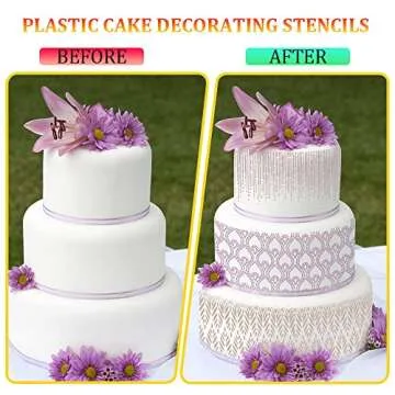 DI QIU REN 8PCS Cake Decorating Stencils & Templates, 8x9.8Inches Large Floral Cake Printing Fine Ho...