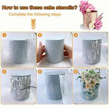 DI QIU REN 8PCS Cake Decorating Stencils & Templates, 8x9.8Inches Large Floral Cake Printing Fine Hollow Lace Cookie Fondant Dessert Cake Templates, Side Baking Mesh Stencil Tool for Cake Decor