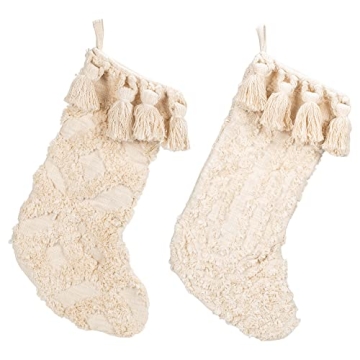 Charming 20" Ivory Cotton Slub Stockings Set of 2