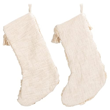 Charming 20" Ivory Cotton Slub Stockings Set of 2