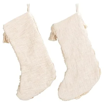 Charming 20" Ivory Cotton Slub Stockings Set of 2