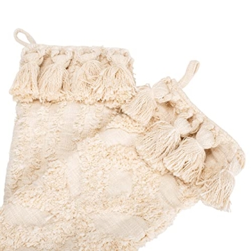 Charming 20" Ivory Cotton Slub Stockings Set of 2