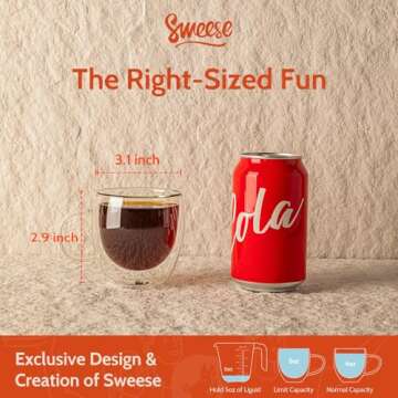 Sweese 5oz Double Wall Glass Espresso Cups Set of 4, Insulated Glass Coffee Cups with Handle Perfect...