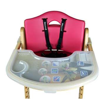 Abiie Beyond Junior Wooden High Chair with Tray. The Perfect Adjustable Baby Highchair Solution for Your Babies and Toddlers or as a Dining Chair. 6 Months up to 250 Lb. Natural Wood/Pink Cushion