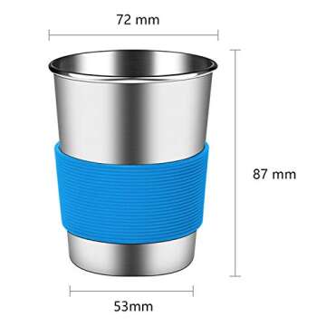 Ruisita 6 Pack 8 Ounce Stainless Steel Cups with Silicone Lids and Sleeves Unbreakable Drinking Pint Cups for Children and Adults(6, 8 Ounce)