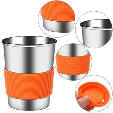 Ruisita 6 Pack 8 Ounce Stainless Steel Cups with Silicone Lids and Sleeves Unbreakable Drinking Pint Cups for Children and Adults(6, 8 Ounce)