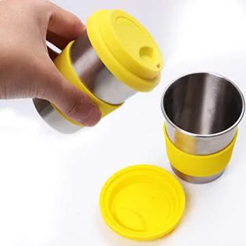 Ruisita 6 Pack 8 Ounce Stainless Steel Cups with Silicone Lids and Sleeves Unbreakable Drinking Pint Cups for Children and Adults(6, 8 Ounce)