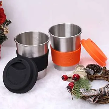 Ruisita 6 Pack 8 Ounce Stainless Steel Cups with Silicone Lids and Sleeves Unbreakable Drinking Pint Cups for Children and Adults(6, 8 Ounce)