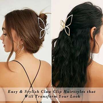 Ahoney Butterfly Metal Hair Clips 4.3" Gold Non-Slip Cute Fashion Shark Accessories for Women (Butte...