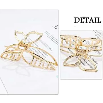 Ahoney Butterfly Metal Hair Clips 4.3" Gold Non-Slip Cute Fashion Shark Accessories for Women (Butterfly)