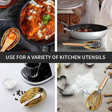 Hasense Spoon Rest for Stove Top, Ceramic Gold Spoon Holder for Stove Top and Kitchen Counter, Large Stable Heat-resistant Utensil Rest for Cooking, Spatula Ladles Tongs, Home Kitchen Decor, 1 PC