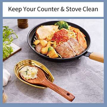 Hasense Spoon Rest for Stove Top, Ceramic Gold Spoon Holder for Stove Top and Kitchen Counter, Large Stable Heat-resistant Utensil Rest for Cooking, Spatula Ladles Tongs, Home Kitchen Decor, 1 PC