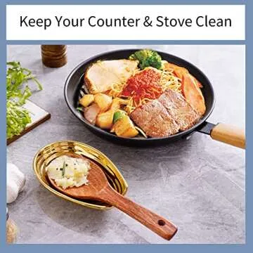 Hasense Spoon Rest for Stove Top, Ceramic Gold Spoon Holder for Stove Top and Kitchen Counter, Large Stable Heat-resistant Utensil Rest for Cooking, Spatula Ladles Tongs, Home Kitchen Decor, 1 PC
