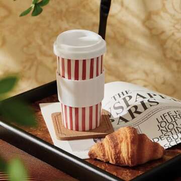 GIROFLIER Millie 12oz Ceramic Travel Coffee Mug - Stylish Tumbler with Lid, Microwave & Dishwasher Safe Ceramic Travel Mug with Lid- Unique Gift Idea for Women & Men Who Love Coffee on the Go