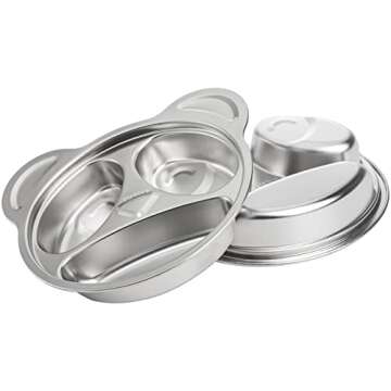 Lyellfe Set of 4 Stainless Steel Divided Plates, 3 Sections Unbreakable Dinner Plates, Cute Panda Shape Divided Plates for Picky Eaters, Lunch, Camping