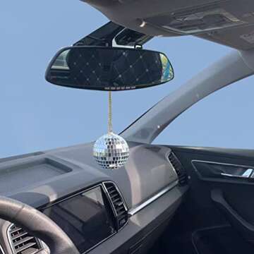 RANXIZY Bling Bling Car Mirror Hanging Disco Ornament Decoration for Car Cute Rearview Mirror Pendant Interior Accesories