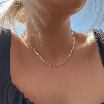 Paperclip Chain Necklace for Women 18 Inch Sterling Silver Necklace for Women 3mm Silver Paperclip N...
