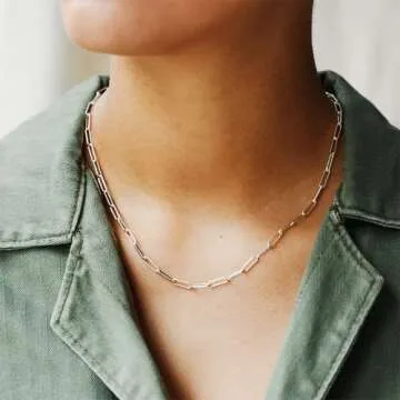 Paperclip Chain Necklace for Women 18 Inch Sterling Silver Necklace for Women 3mm Silver Paperclip Necklace Sterling Silver Chain Silver Chain Necklace for Women Sterling Silver Paperclip Necklace