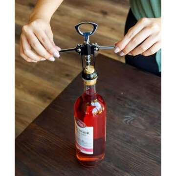 Evriholder Winged Corkscrew for Wine Bottles, Easy Manual Cork Remover, Multi-Purpose Opener for Bee...