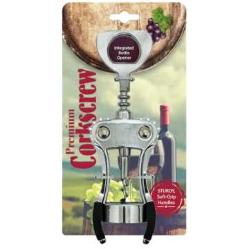 Evriholder Winged Corkscrew for Wine Bottles, Easy Manual Cork Remover, Multi-Purpose Opener for Beer and Soft Drinks, Ergonomic Handle, Stainless Steel, Dishwasher Safe, Black