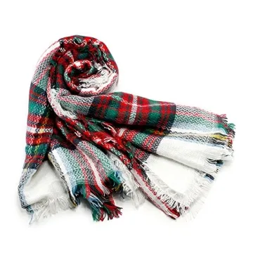 OCT17 Plaid Scarfs for Women Pashmina Tartan Wrap Large Warm Blanket Soft Shawl Checked Winter Fall Scarfs Scarves for Woman - Xmas