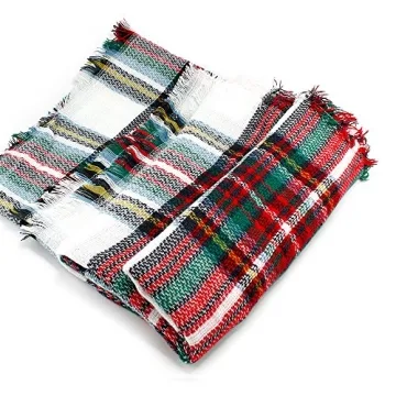 OCT17 Plaid Scarfs for Women Pashmina Tartan Wrap Large Warm Blanket Soft Shawl Checked Winter Fall Scarfs Scarves for Woman - Xmas