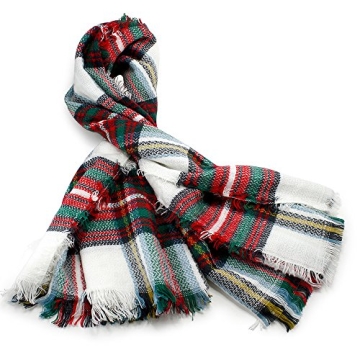 OCT17 Plaid Scarfs for Women Pashmina Tartan Wrap Large Warm Blanket Soft Shawl Checked Winter Fall Scarfs Scarves for Woman - Xmas