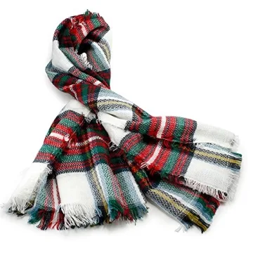 OCT17 Plaid Scarfs for Women Pashmina Tartan Wrap Large Warm Blanket Soft Shawl Checked Winter Fall Scarfs Scarves for Woman - Xmas