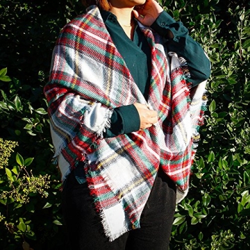 OCT17 Plaid Scarfs for Women Pashmina Tartan Wrap Large Warm Blanket Soft Shawl Checked Winter Fall Scarfs Scarves for Woman - Xmas