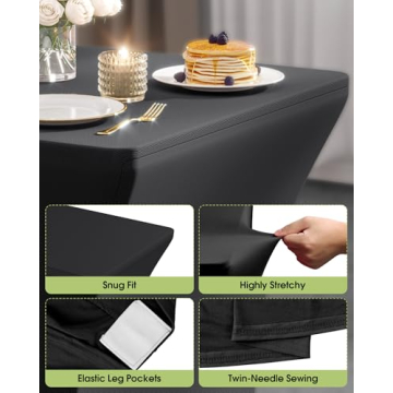 Pureegg Spandex Tablecloths for 4ft Rectangular Tables - 2 Pack, Elegant Black Cloth for Any Event