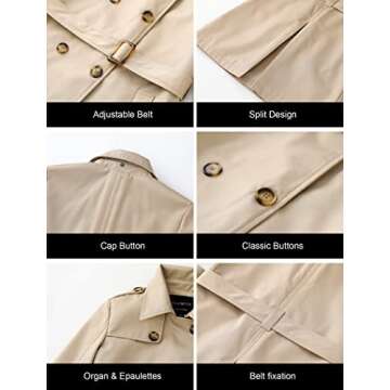 CREATMO Women's Trench Coat Waterproof Stylish Design