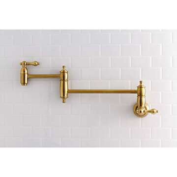 Kingston Brass KS3107AL Wall Mount Pot Filler Kitchen Faucet, Brushed Brass 20 x 2.63 x 8