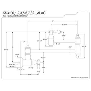 Kingston Brass KS3107AL Wall Mount Pot Filler Kitchen Faucet, Brushed Brass 20 x 2.63 x 8