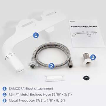 SAMODRA Ultra-Slim Bidet Attachment for Toilet - Dual Nozzle (Frontal & Rear Wash) Hygienic Bidets for Existing Toilets - Adjustable Water Pressure Fresh Water Toilet Bidet - Easy to Install