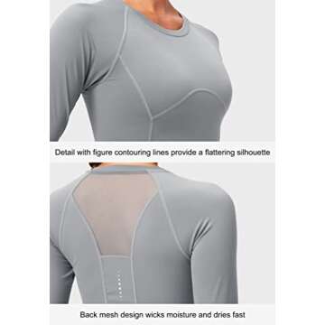 SANTINY Women's Long Sleeve Crop Workout Tops Slim Fit Gym Yoga Running Shirts for Women(Light Grey_S)