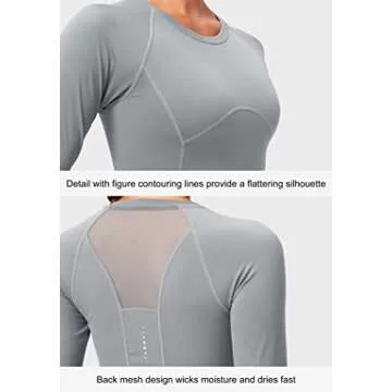 SANTINY Women's Long Sleeve Crop Workout Tops Slim Fit Gym Yoga Running Shirts for Women(Light Grey_S)