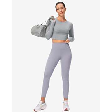 SANTINY Women's Long Sleeve Crop Workout Tops Slim Fit Gym Yoga Running Shirts for Women(Light Grey_S)