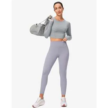 SANTINY Women's Long Sleeve Crop Workout Tops Slim Fit Gym Yoga Running Shirts for Women(Light Grey_S)