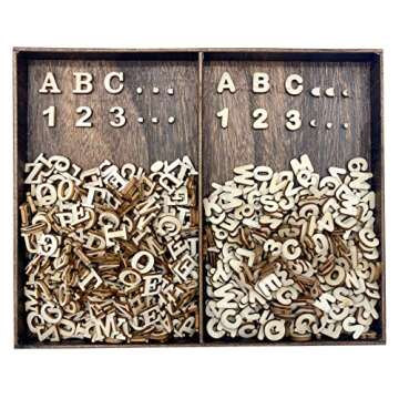 Cregugua 592 Pieces 1/2 Inch Mini Wooden Alphabet Letters and Unfinished Wood Numbers with Rustic Storage Tray for Scrapbooking DIY Crafts Homemade Gifts