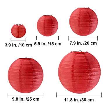 Supla 28 Pcs 5 Sizes Chinese New Year Decorative Red Paper Lanterns Hanging Chinese Japanese Lantern...