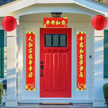 Supla 28 Pcs 5 Sizes Chinese New Year Decorative Red Paper Lanterns Hanging Chinese Japanese Lanterns Round Party Lanterns for Spring Festival Holiday Season Decorations