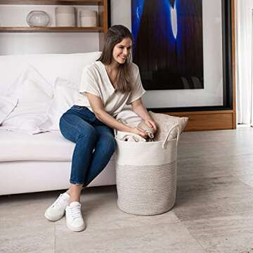 OrganiHaus White Woven Storage Basket 15x18