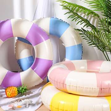 Wettarn 4 Pcs Pool Tubes with Fun Prints Inflatable Floats Swimming Toys Classic Striped Inner Tubes...