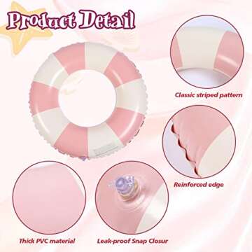 Wettarn 4 Pcs Pool Tubes with Fun Prints Inflatable Floats Swimming Toys Classic Striped Inner Tubes for Pool Bachelorette Pool Floaties for Summer Beach Party Decor Supplies (Stylish Style,Age 16)