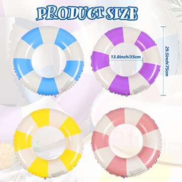 Wettarn 4 Pcs Pool Tubes with Fun Prints Inflatable Floats Swimming Toys Classic Striped Inner Tubes for Pool Bachelorette Pool Floaties for Summer Beach Party Decor Supplies (Stylish Style,Age 16)